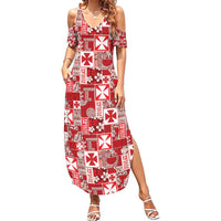 Wallis Et Futuna Kilisimasi Fiefia Family Matching Summer Maxi Dress and Hawaiian Shirt Pacific Patchwork Xmas Vibes LT9 Mom's Dress Red - Polynesian Pride