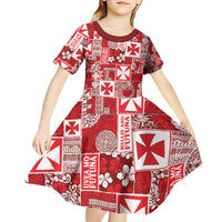 Wallis Et Futuna Kilisimasi Fiefia Kid Short Sleeve Dress Pacific Patchwork Xmas Vibes - Polynesian Pride