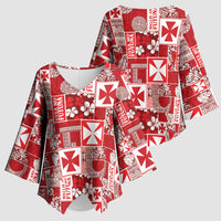 Wallis Et Futuna Kilisimasi Fiefia Kimono Sleeve Blouse Pacific Patchwork Xmas Vibes - Polynesian Pride