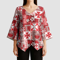 Wallis Et Futuna Kilisimasi Fiefia Kimono Sleeve Blouse Pacific Patchwork Xmas Vibes - Polynesian Pride