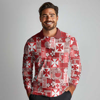 Wallis Et Futuna Kilisimasi Fiefia Long Sleeve Polo Shirt Pacific Patchwork Xmas Vibes LT9 - Polynesian Pride
