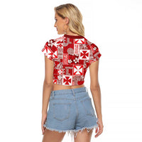 Wallis Et Futuna Kilisimasi Fiefia Raglan Cropped T Shirt Pacific Patchwork Xmas Vibes - Polynesian Pride