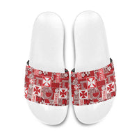 Wallis Et Futuna Kilisimasi Fiefia Slide Sandals Pacific Patchwork Xmas Vibes - Polynesian Pride