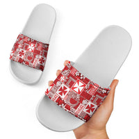 Wallis Et Futuna Kilisimasi Fiefia Slide Sandals Pacific Patchwork Xmas Vibes - Polynesian Pride