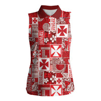 Wallis Et Futuna Kilisimasi Fiefia Women Sleeveless Polo Shirt Pacific Patchwork Xmas Vibes LT9 Female Red - Polynesian Pride