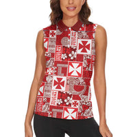 Wallis Et Futuna Kilisimasi Fiefia Women Sleeveless Polo Shirt Pacific Patchwork Xmas Vibes LT9 - Polynesian Pride