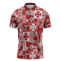 Wallis Et Futuna Kilisimasi Fiefia Zipper Polo Shirt Pacific Patchwork Xmas Vibes LT9 Red - Polynesian Pride