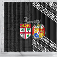 Fiji Tonga Coat of Arm Personalised Shower Curtain With Masi Tapa and Tongan Ngatu Together LT9 - Polynesian Pride