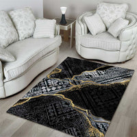 Polynesian Tribal Tattoo Area Rug Dark Marble Pattern