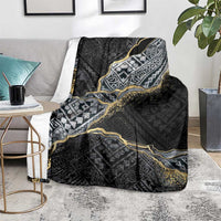 Polynesian Tribal Tattoo Blanket Dark Marble Pattern