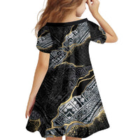 Polynesian Tribal Tattoo Family Matching Off Shoulder Maxi Dress and Hawaiian Shirt Dark Marble Pattern LT9 - Polynesian Pride