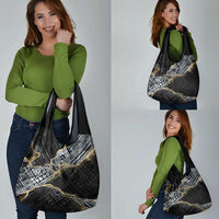 Polynesian Tribal Tattoo Grocery Bag Dark Marble Pattern