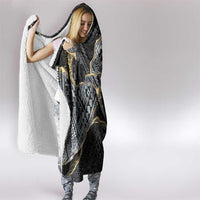 Polynesian Tribal Tattoo Hooded Blanket Dark Marble Pattern