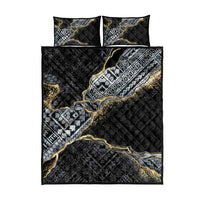 Polynesian Tribal Tattoo Quilt Bed Set Dark Marble Pattern