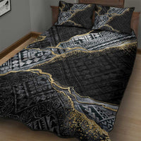 Polynesian Tribal Tattoo Quilt Bed Set Dark Marble Pattern