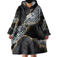 Polynesian Tribal Tattoo Wearable Blanket Hoodie Dark Marble Pattern