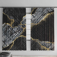 Polynesian Tribal Tattoo Window Curtain Dark Marble Pattern