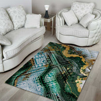 Polynesian Tribal Tattoo Area Rug Green Marble Pattern