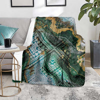 Polynesian Tribal Tattoo Blanket Green Marble Pattern