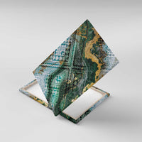 Polynesian Tribal Tattoo Canvas Wall Art Green Marble Pattern