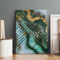 Polynesian Tribal Tattoo Canvas Wall Art Green Marble Pattern