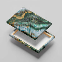 Polynesian Tribal Tattoo Canvas Wall Art Green Marble Pattern