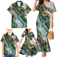 Polynesian Tribal Tattoo Family Matching Mermaid Dress and Hawaiian Shirt Green Marble Pattern LT9 - Polynesian Pride