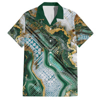 Polynesian Tribal Tattoo Family Matching Off Shoulder Maxi Dress and Hawaiian Shirt Green Marble Pattern LT9 Dad's Shirt - Short Sleeve Green - Polynesian Pride