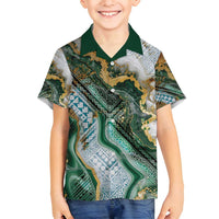 Polynesian Tribal Tattoo Family Matching Off Shoulder Maxi Dress and Hawaiian Shirt Green Marble Pattern LT9 Son's Shirt Green - Polynesian Pride