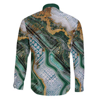 Polynesian Tribal Tattoo Family Matching Summer Maxi Dress and Hawaiian Shirt Green Marble Pattern LT9 - Polynesian Pride