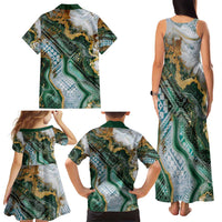 Polynesian Tribal Tattoo Family Matching Tank Maxi Dress and Hawaiian Shirt Green Marble Pattern LT9 - Polynesian Pride