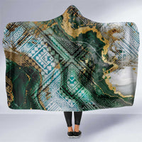 Polynesian Tribal Tattoo Hooded Blanket Green Marble Pattern