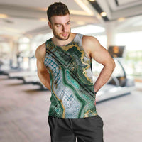 Polynesian Tribal Tattoo Men Tank Top Green Marble Pattern