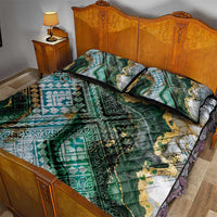 Polynesian Tribal Tattoo Quilt Bed Set Green Marble Pattern