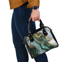 Polynesian Tribal Tattoo Shoulder Handbag Green Marble Pattern