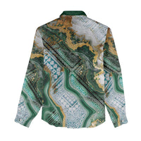 Polynesian Tribal Tattoo Women Casual Shirt Green Marble Pattern LT9 - Polynesian Pride