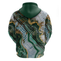 Polynesian Tribal Tattoo Zip Hoodie Green Marble Pattern
