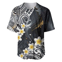 Polynesian Tribal Tattoo Baseball Jersey Plumeria Black Gold Marble Pattern LT9 Black - Polynesian Pride