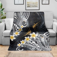 Polynesian Tribal Tattoo Blanket Plumeria Black Gold Marble Pattern