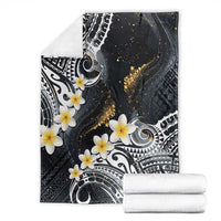 Polynesian Tribal Tattoo Blanket Plumeria Black Gold Marble Pattern