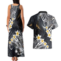 Polynesian Tribal Tattoo Couples Matching Tank Maxi Dress and Hawaiian Shirt Plumeria Black Gold Marble Pattern LT9 - Polynesian Pride