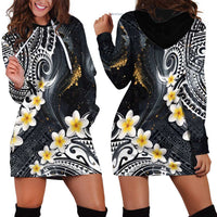 Polynesian Tribal Tattoo Hoodie Dress Plumeria Black Gold Marble Pattern