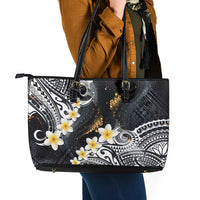 Polynesian Tribal Tattoo Leather Tote Bag Plumeria Black Gold Marble Pattern LT9 - Polynesian Pride