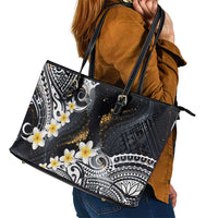Polynesian Tribal Tattoo Leather Tote Bag Plumeria Black Gold Marble Pattern LT9 - Polynesian Pride