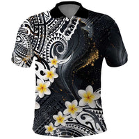 Polynesian Tribal Tattoo Polo Shirt Plumeria Black Gold Marble Pattern