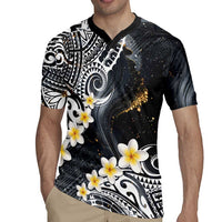 Polynesian Tribal Tattoo Rugby Jersey Plumeria Black Gold Marble Pattern