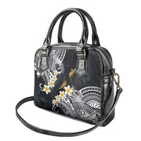 Polynesian Tribal Tattoo Shoulder Handbag Plumeria Black Gold Marble Pattern