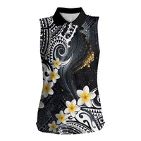 Polynesian Tribal Tattoo Women Sleeveless Polo Shirt Plumeria Black Gold Marble Pattern LT9 Female Black - Polynesian Pride
