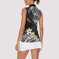 Polynesian Tribal Tattoo Women Sleeveless Polo Shirt Plumeria Black Gold Marble Pattern LT9 - Polynesian Pride