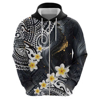Polynesian Tribal Tattoo Zip Hoodie Plumeria Black Gold Marble Pattern